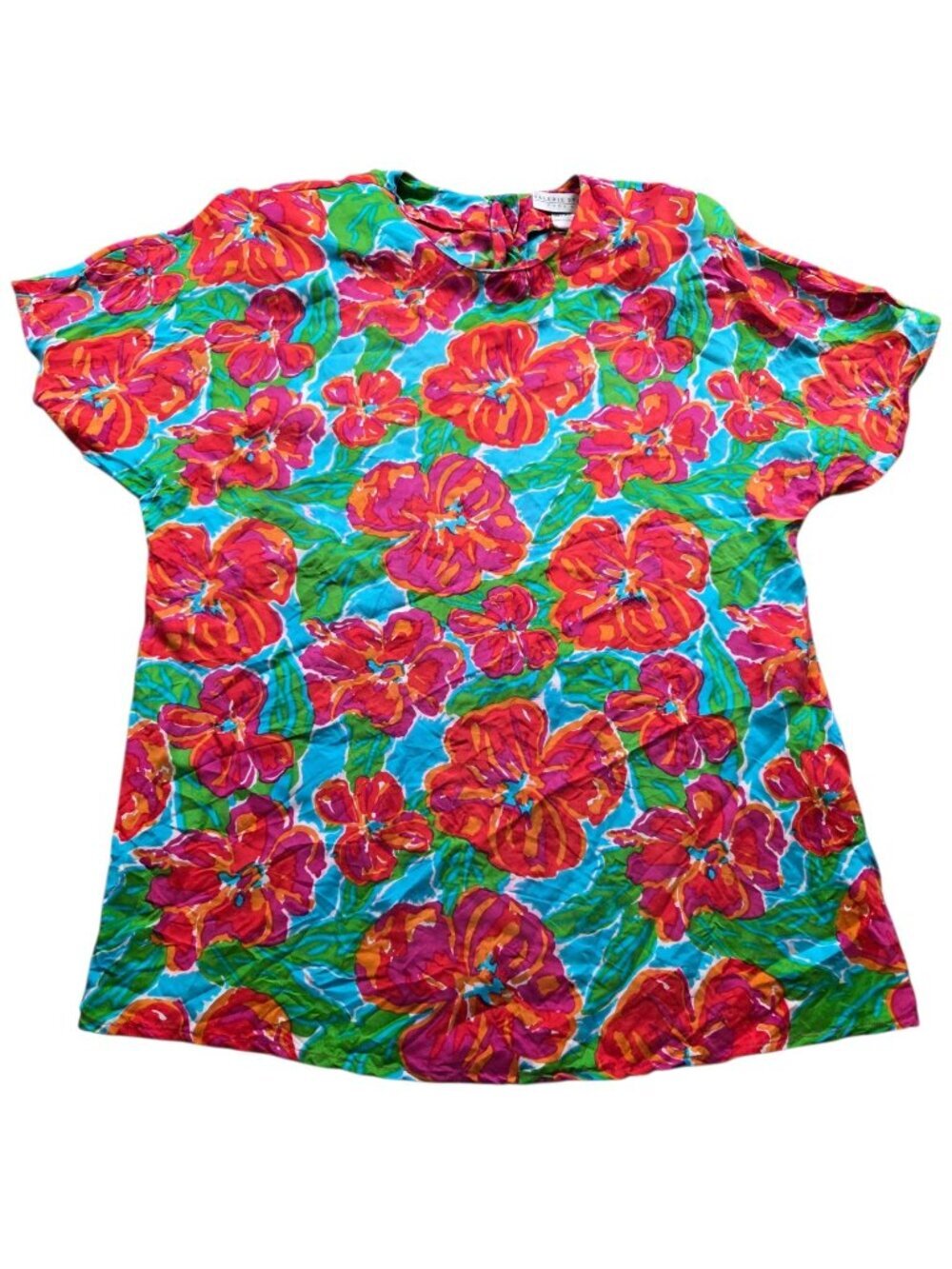 Valerie Stevens Blouse Womens Small 100% Silk Floral Colorful Shoulder Pads